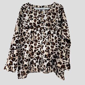 Women’s Sz.8 100 % Linen Safari Top Leo Print Mob Wife Resort Boho